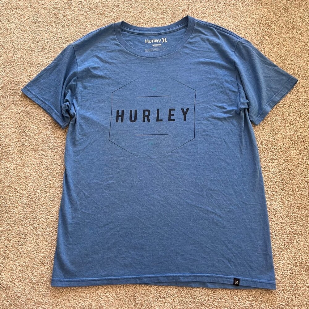 Y2K Hurley Blue Graphic Cotton Mens Tshirt